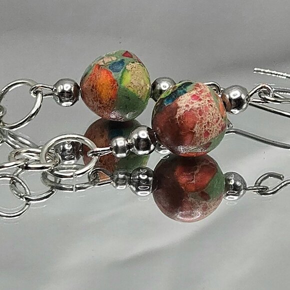 Stainless Steel Imperial Jasper and Crstal Necklace and Earimgs Set - Picture 2 of 9